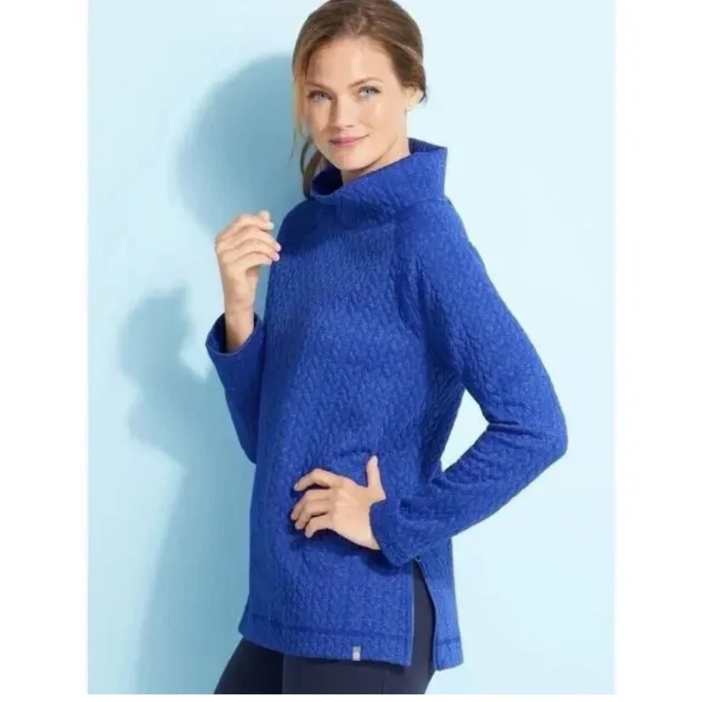 T By Talbots Blue Shimmer Quilted Side Zip Pullover Size 1X - Picture 1 of 8
